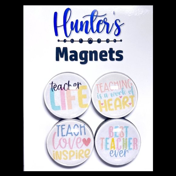 4 Glass Magnets - Teacher Life: Teach, Love, Inspire. Best Teacher Ever! - Picture 1 of 3